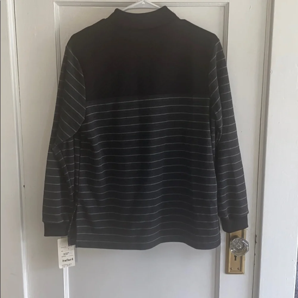 NWT RAFAEL women’s black gray small long sleeve top clasp accent Grandma retro